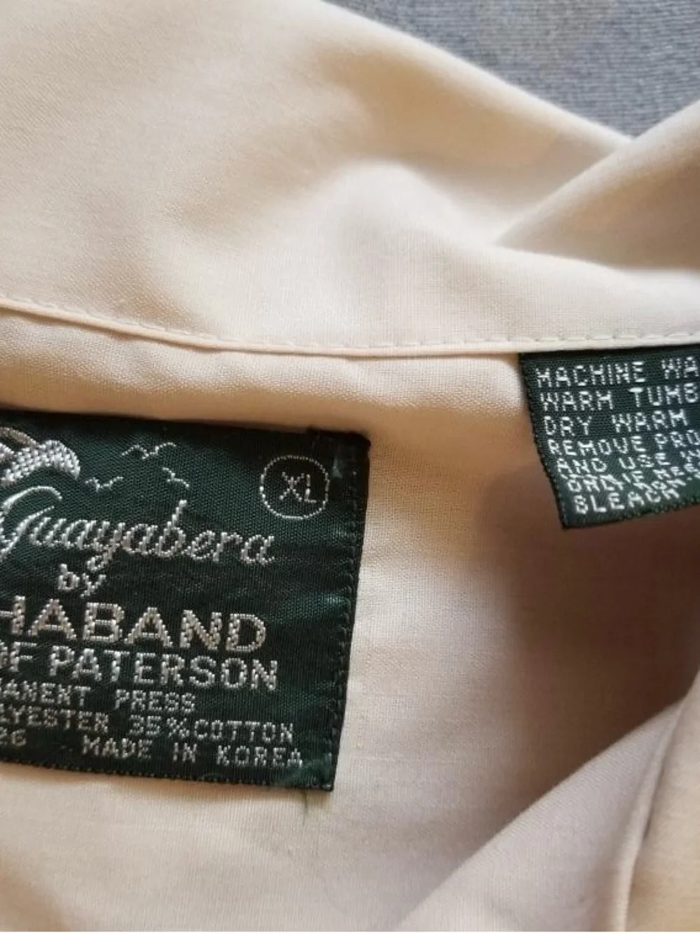 Vtg 70s Beige Guayabera Haband Poly Cotton Cuban Wedding Shirt Embroidered Sz XL - Picture 5 of 7